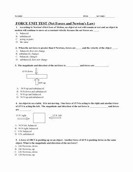 Newton&amp;#039;s Second Law Worksheet Answers Best Of forces and Newton S Laws Of Motion Test with Answer Key