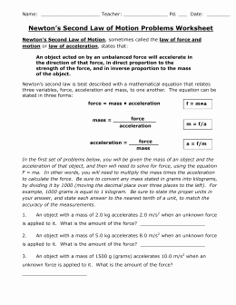 Newton&amp;#039;s Second Law Worksheet Answers Inspirational 4 force and Gravity Ws