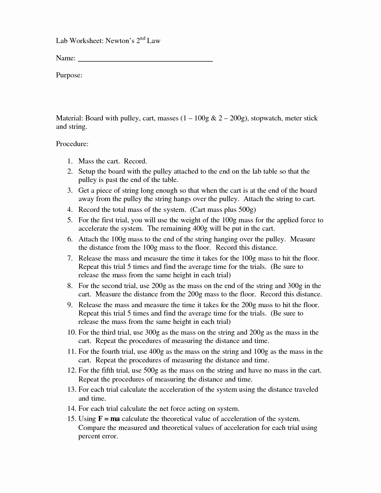 Newton&amp;#039;s Second Law Worksheet Answers Inspirational Newton S Second Law Physics Worksheet