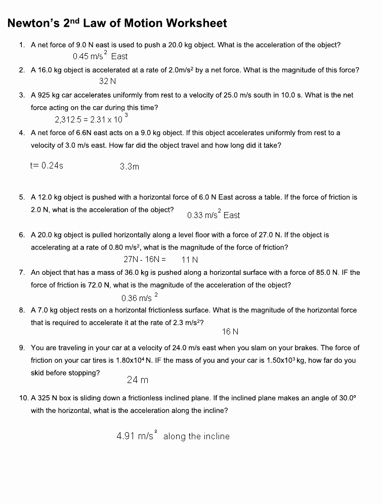 Newton&amp;#039;s Second Law Worksheet Answers New Newton’s 2nd Law Worksheet
