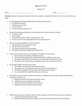 Night Elie Wiesel Worksheet Answers New Discussion Questions for Night by Elie Wiesel Chapter 5