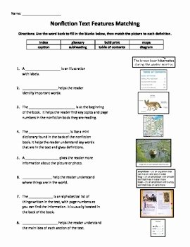 Nonfiction Text Features Worksheet Best Of Non Fiction Non Fiction Text Features Matching Worksheet