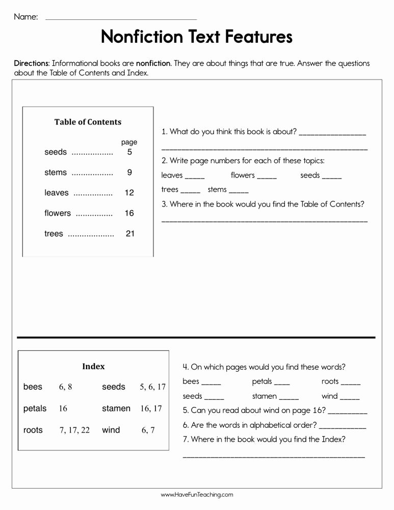 Nonfiction Text Features Worksheet Elegant Second Grade Vocabulary Worksheets