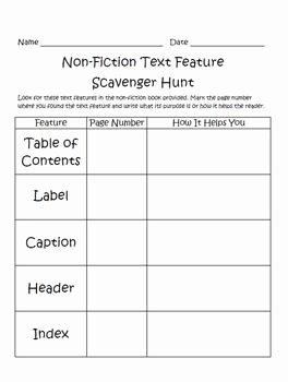 Nonfiction Text Features Worksheet Inspirational Non Fiction Text Feature Scavenger Hunt by Beth Banco
