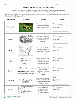 Nonfiction Text Features Worksheet Luxury Features Of Non Fiction Texts