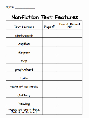 Nonfiction Text Features Worksheet Luxury Nonfiction Text Features Freebie