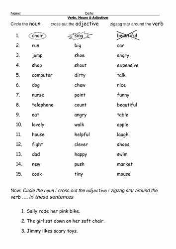 Noun Verb Adjective Worksheet Beautiful Verbs Nouns &amp; Adjectives by Barang Teaching Resources Tes
