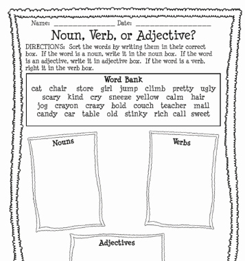 Noun Verb Adjective Worksheet Lovely Noun Verb or Adjective Worksheet Printable Worksheet