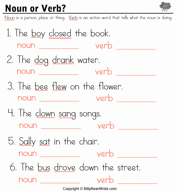 Nouns and Verbs Worksheet Beautiful Grade 1 Sample Worksheets On Nouns Verbs and Adjectives