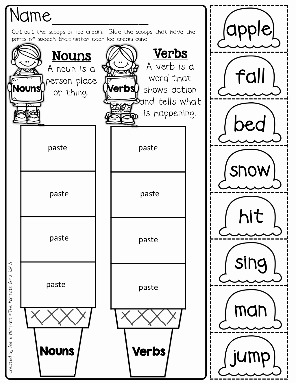 Nouns and Verbs Worksheet Beautiful Nouns and Verbs Scoops Grammar Pinterest
