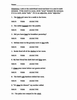 nouns verbs adjectives practice homework test quiz worksheets 2nd 3rd 4th