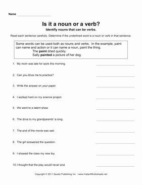 Nouns and Verbs Worksheet Lovely Noun or Verb