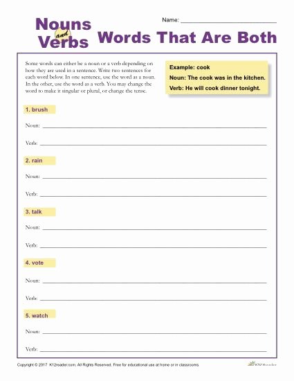 Nouns and Verbs Worksheet Luxury Words that are Both