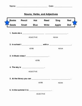 Nouns Verbs Adjectives Worksheet Awesome Nouns Verbs and Adjectives Worksheet and Cheat Sheet