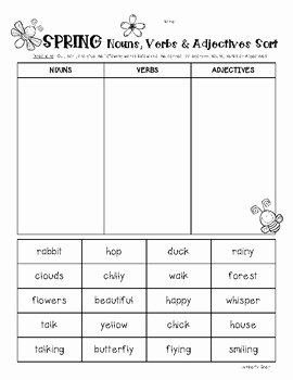 Nouns Verbs Adjectives Worksheet Best Of Spring Nouns Verbs and Adjectives Pack 3 sorting
