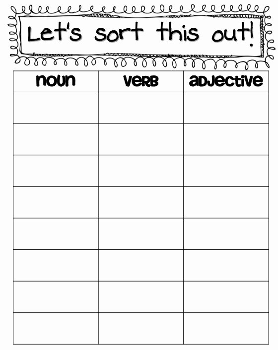 50 Nouns Verbs Adjectives Worksheet