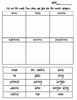 Nouns Verbs Adjectives Worksheet New Parts Of Speech Nouns Verbs Adjectives Adverbs Pronouns