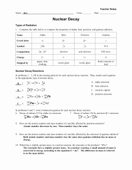 Nuclear Chemistry Worksheet Answer Key Fresh Nuclear Chemistry Video Notes