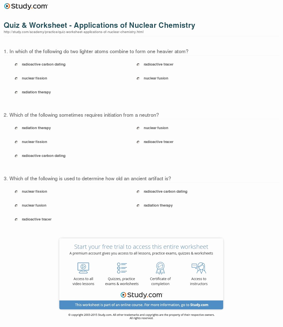 Nuclear Chemistry Worksheet Answers Best Of Quiz &amp; Worksheet Applications Of Nuclear Chemistry