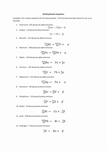 Nuclear Chemistry Worksheet Answers Fresh Nuclear Equations by Nyimar Teaching Resources Tes