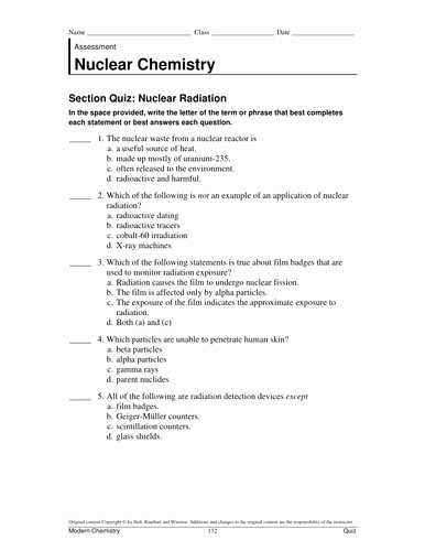 Nuclear Chemistry Worksheet Answers New Nuclear Chemistry Tests and Answer Key by Adnanansari