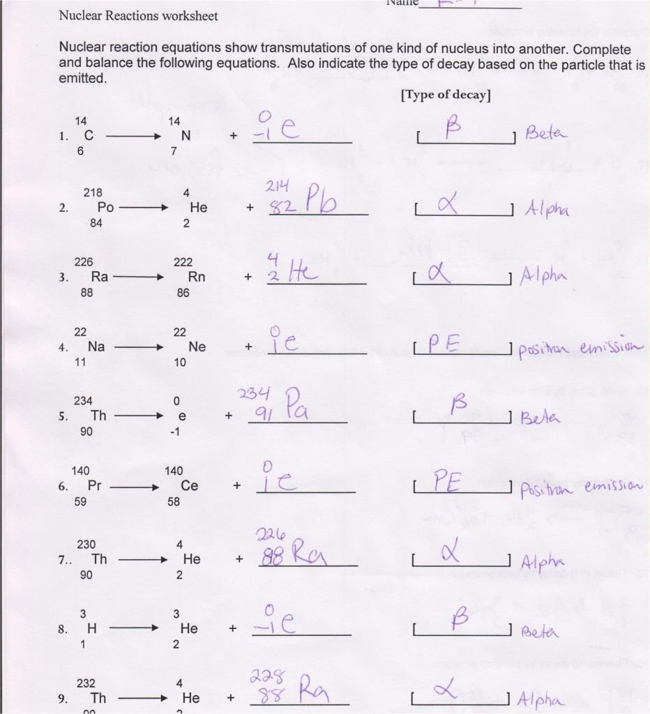 Nuclear Chemistry Worksheet Answers New Nuclear Chemistry Worksheet Answer Key
