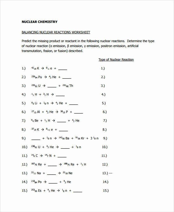 nuclear equations worksheet