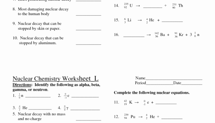 Nuclear Chemistry Worksheet K New Amazing Nuclear Chemistry Worksheet Doc Nuclear Chemistry