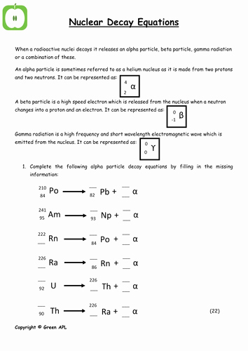 Nuclear Decay Worksheet Answer Key Inspirational Nuclear Decay Equations by Greenapl Teaching Resources Tes