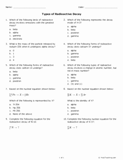 Nuclear Decay Worksheet Answer Key Inspirational Types Of Radioactive Decay Grades 11 12 Free Printable
