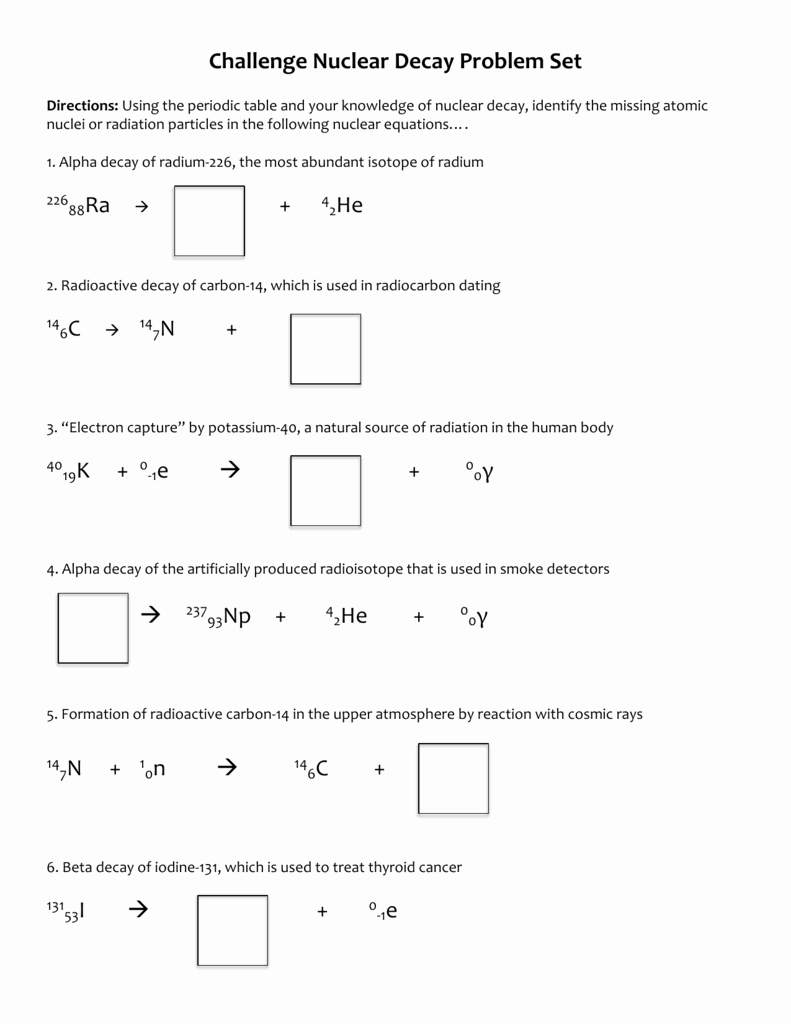 50 Nuclear Decay Worksheet Answer Key