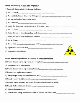 Nuclear Decay Worksheet Answers Beautiful Nuclear Chemistry Review Worksheet Fusion Fission