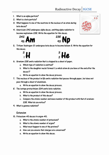 Nuclear Decay Worksheet Answers Chemistry Beautiful Worksheet Radioactive Decay by Csnewin Teaching