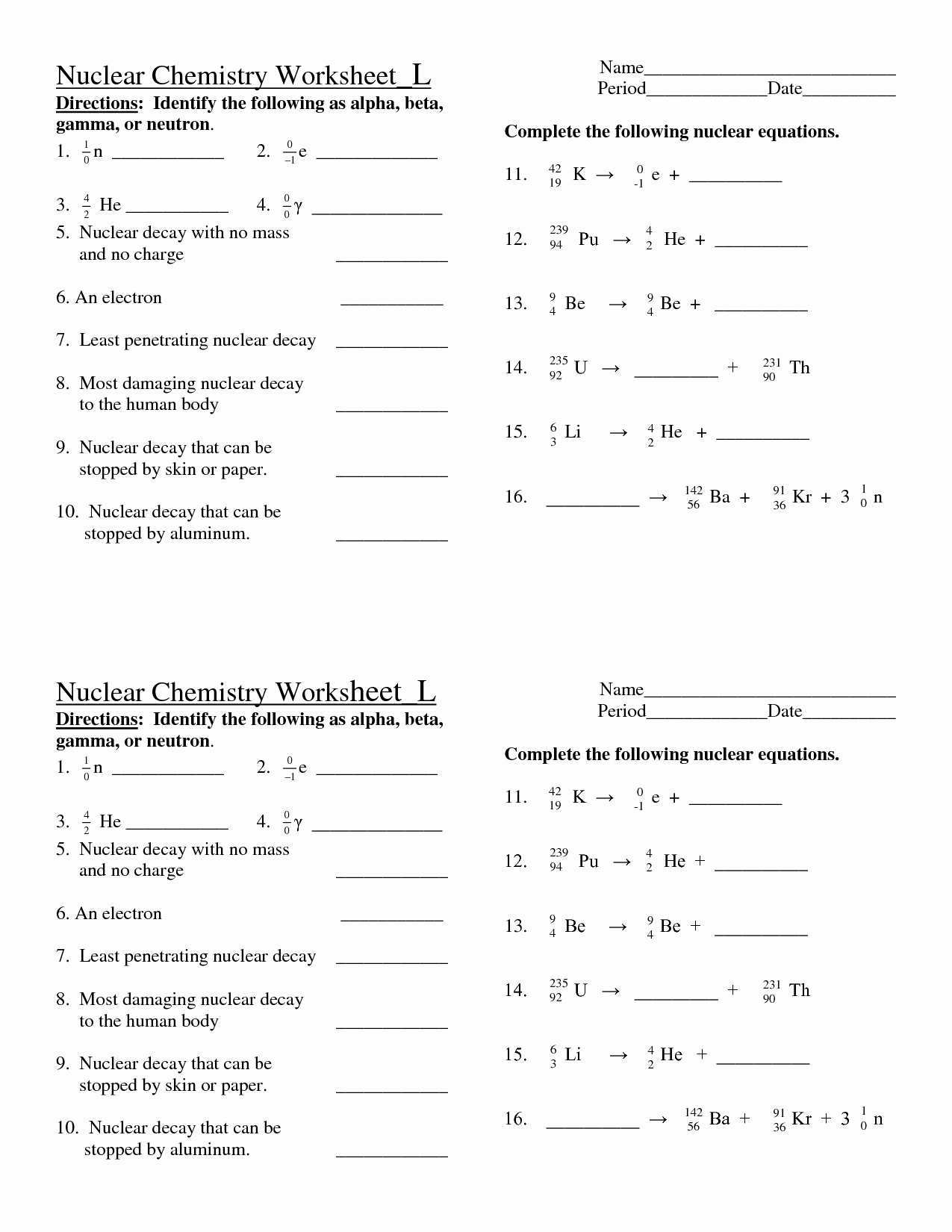 Nuclear Decay Worksheet Answers Key Best Of Nuclear Chemistry Worksheet Doc