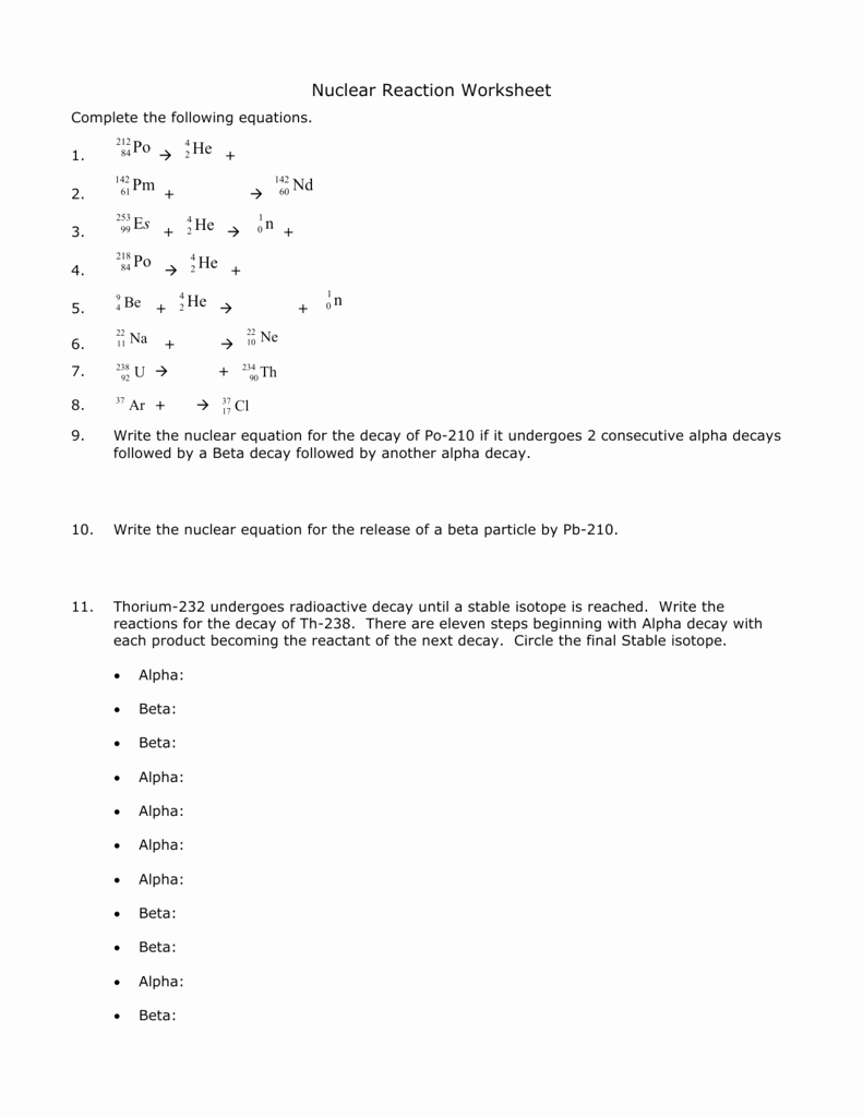 Nuclear Decay Worksheet Answers Key Lovely Nuclear Reaction Worksheet
