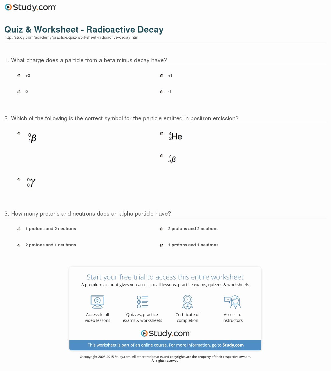 Nuclear Decay Worksheet Answers New Quiz &amp; Worksheet Radioactive Decay