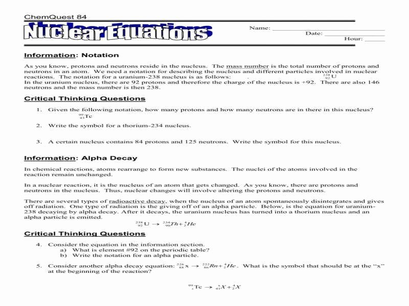 Nuclear Equations Worksheet Answers Best Of Nuclear Equations Worksheet
