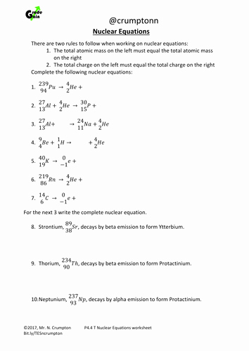 Nuclear Equations Worksheet Answers Inspirational Gcse Physics Nuclear Equations Worksheet by Ncrumpton