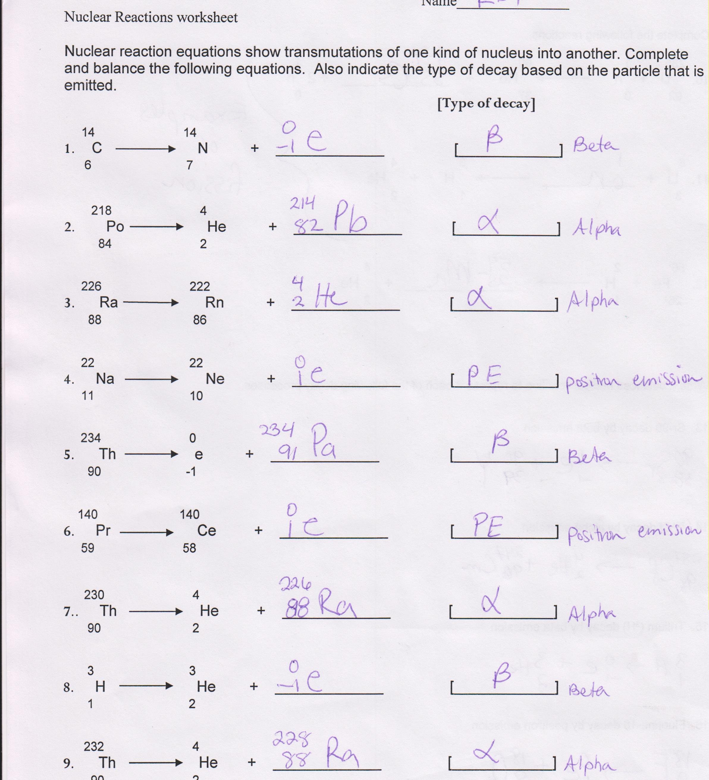Nuclear Equations Worksheet Answers Inspirational Nuclear Decay Equations Worksheet the Best Worksheets