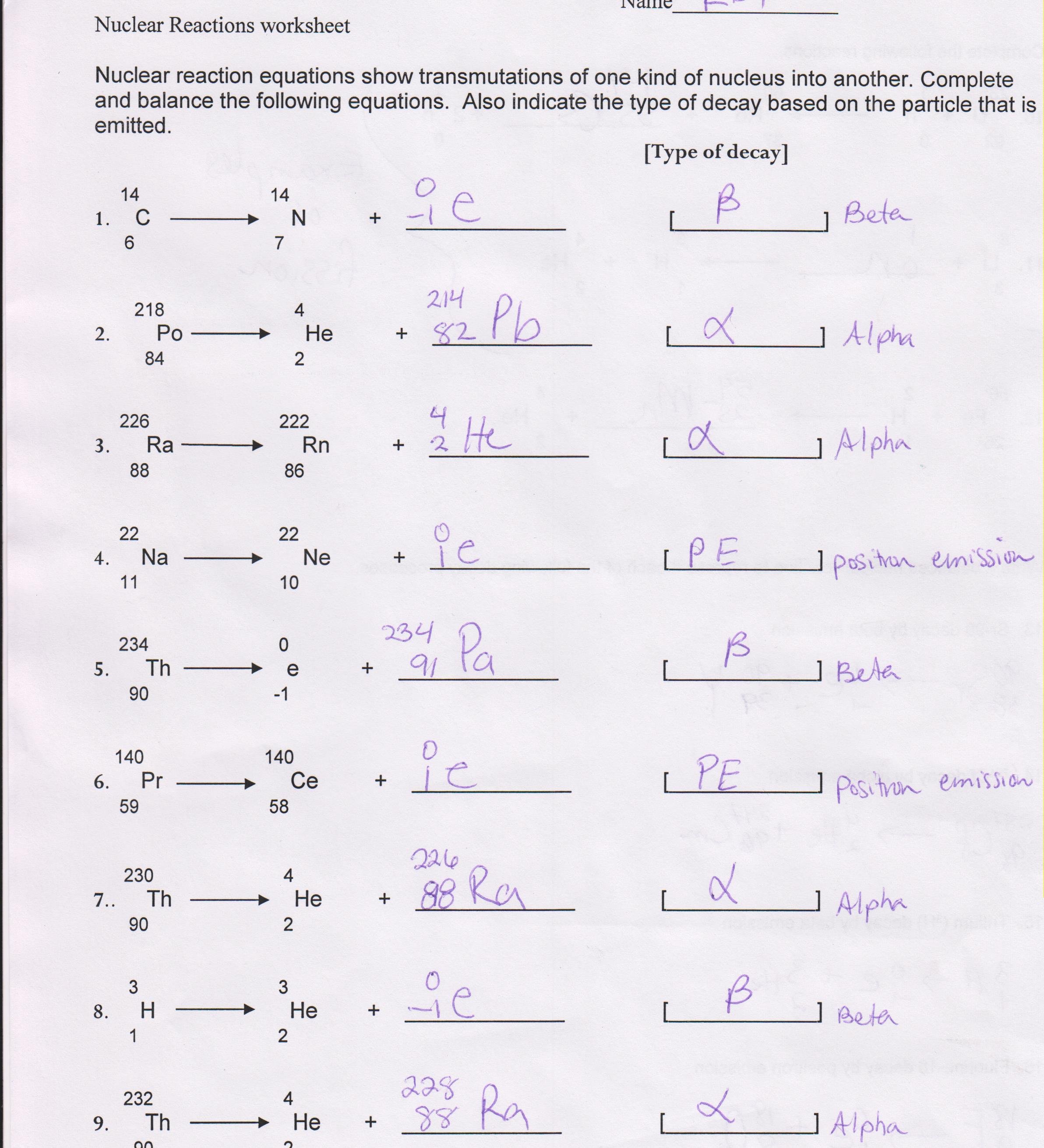 50 Nuclear Equations Worksheet Answers