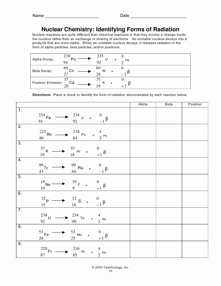 50 Nuclear Reactions Worksheet Answers