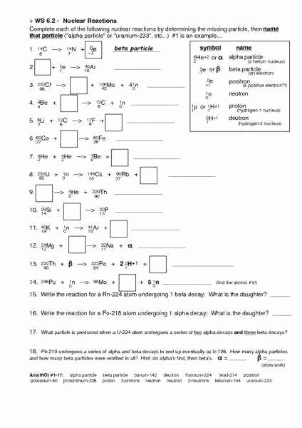Nuclear Reactions Worksheet Answers Best Of Nuclear Reactions Worksheet