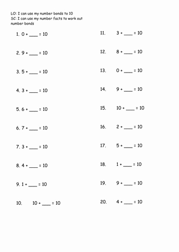 Number Bonds to 10 Worksheet Best Of Bundle Number Bonds to 10 20 and 100 Worksheets Maths
