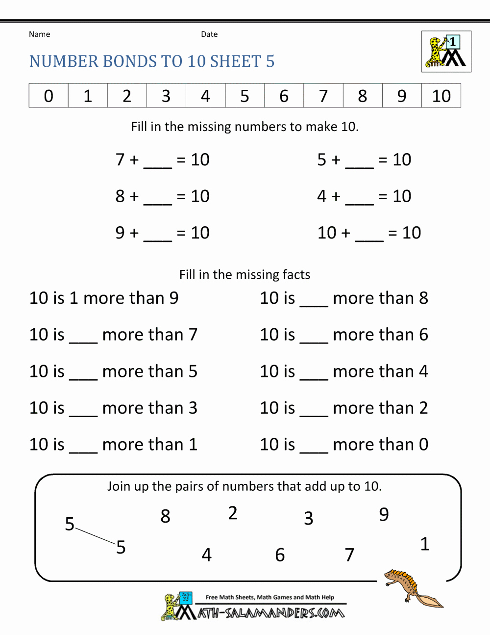 Number Bonds to 10 Worksheet Elegant Number Bonds to 10 Worksheets