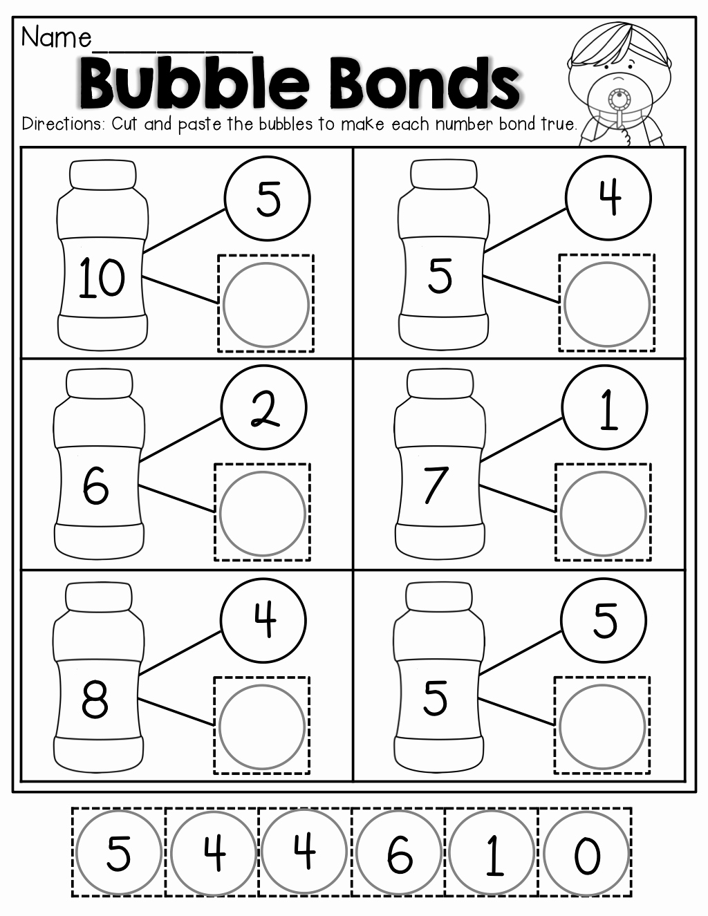 Number Bonds to 10 Worksheet New Number Bubble Bonds Cut and Paste