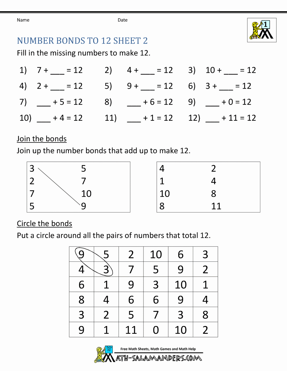 Number Bonds to 10 Worksheet Unique Number Bonds to 10 Worksheets