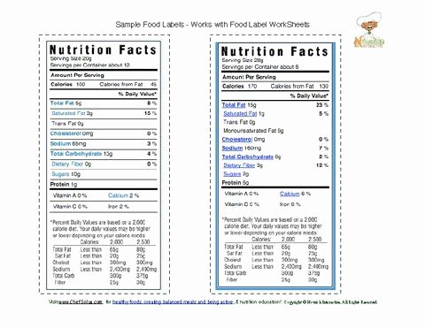 Nutrition Label Worksheet Answer Awesome Sample Food Labels for Children to Cut Out and Use as Part