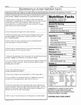 Nutrition Label Worksheet Answer Beautiful Nutrition Facts Biology Homework Worksheet by Science with