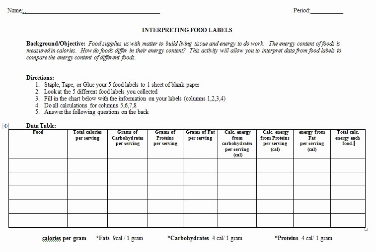 Nutrition Label Worksheet Answer Best Of 18 Informative Food Label Worksheets