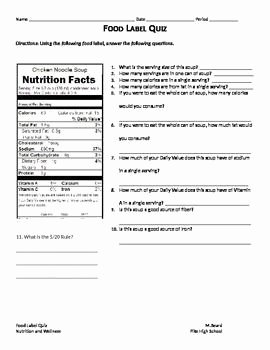 Nutrition Label Worksheet Answer Elegant Food Label Quiz School Stuff